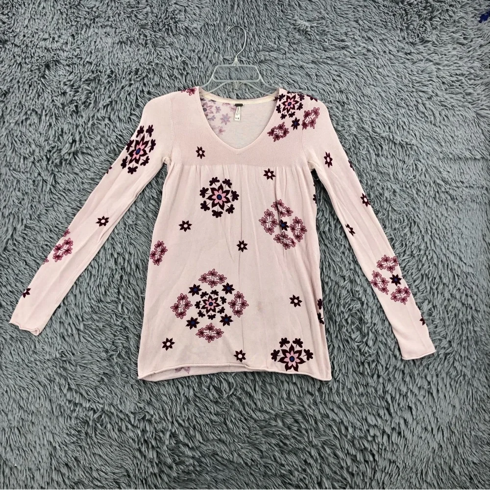 Kirra Sweater Womens XS Cashmere Blend Pink Flower Peplum Lightweight Top